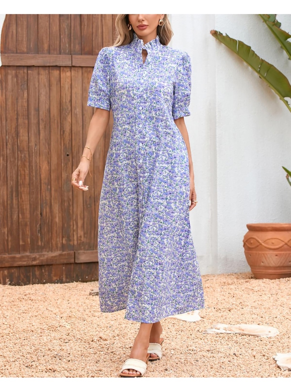 Amazon Floral Purple Button-Up Maxi Dress NWOT S/M